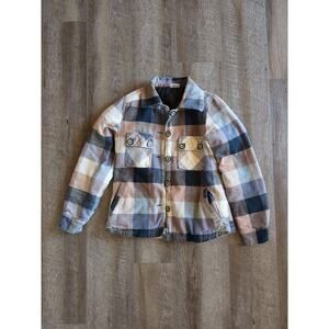 Kavu Size Medium Quilted Lined Cotton Jacket Cream/Black Camp Shacket